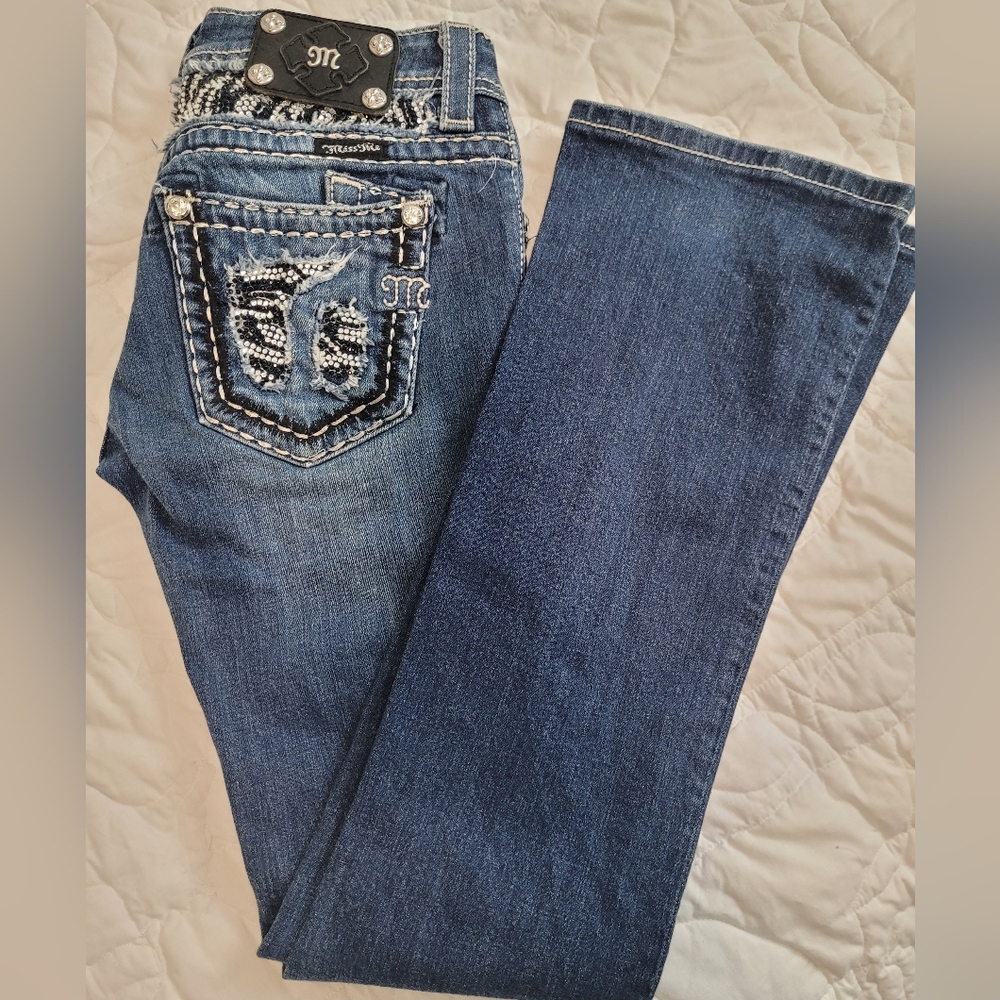 Miss Me Dark Blue Women's Bootcut Jeans Size 27 Bling Zebra Print - Picture 14 of 15
